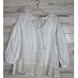 Madewell women Large white lace cotton top blouse lace new lightweight boho
